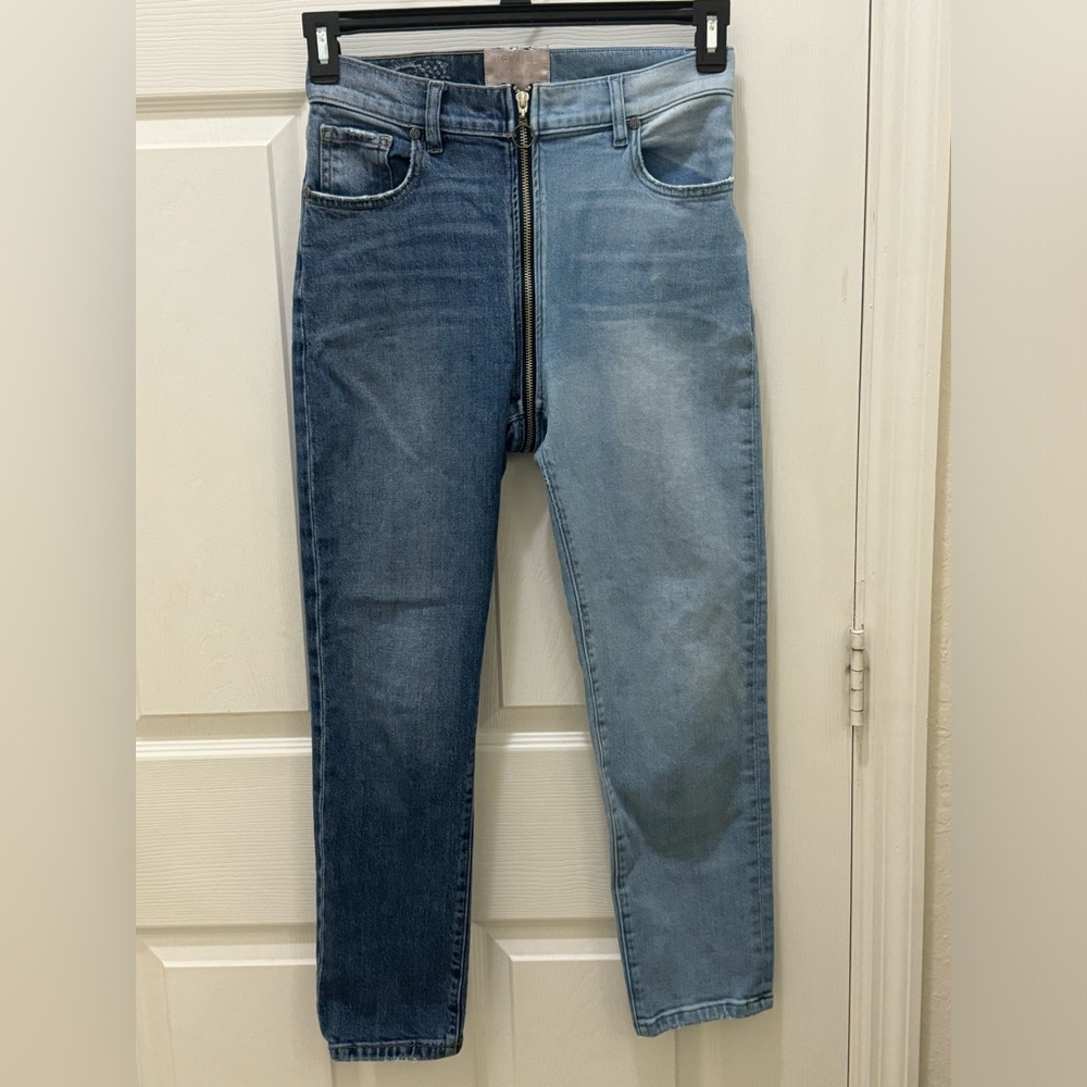 Revice Denim Ying Yang Crop Jeans 29 Zip Around Two Tone High Waisted Ru…